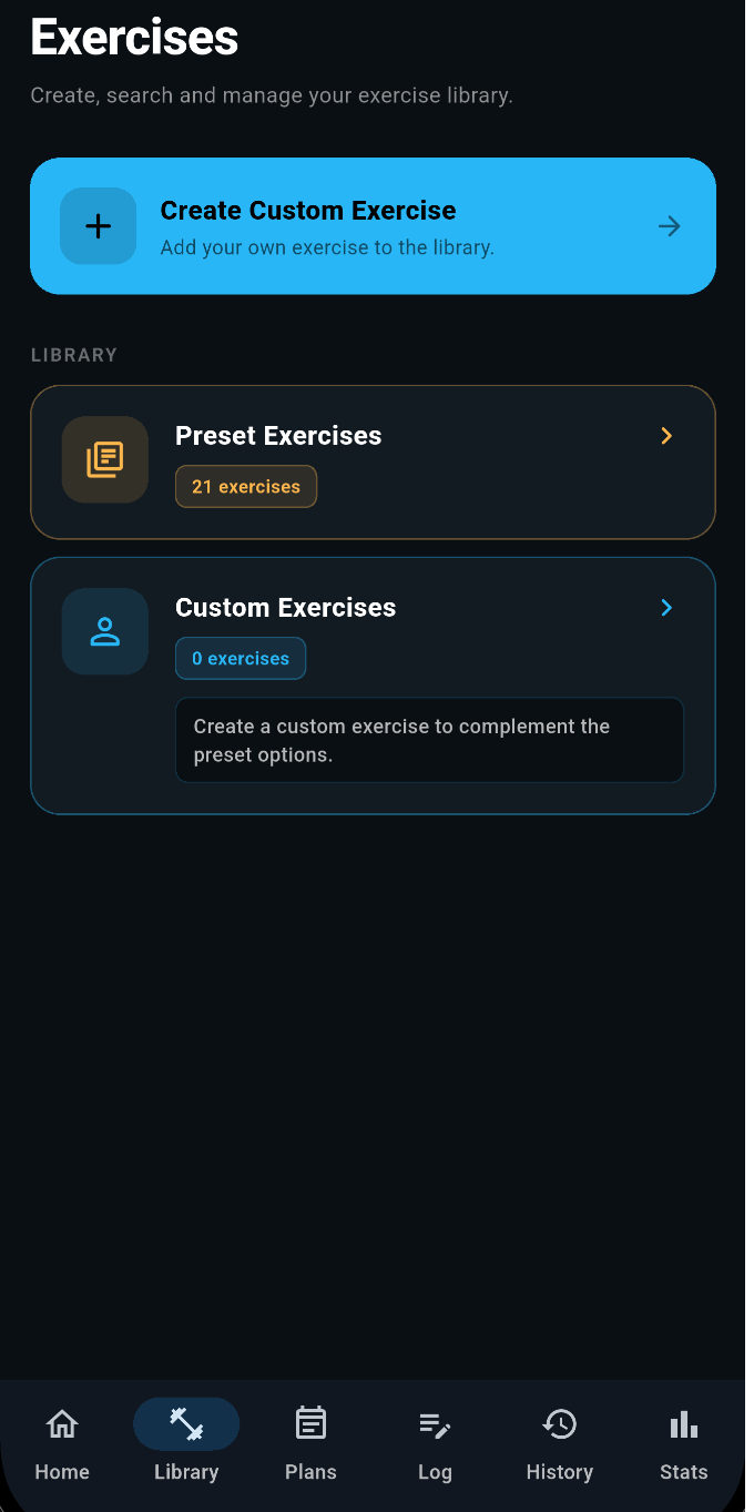 SetHarbour exercise library screen